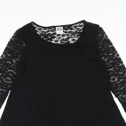 VERO MODA Womens Black Floral Viscose Trapeze & Swing Size XS Round Neck Pullover