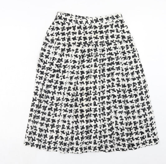 Tricoville Womens White Geometric Polyester Swing Skirt Size 12 Zip