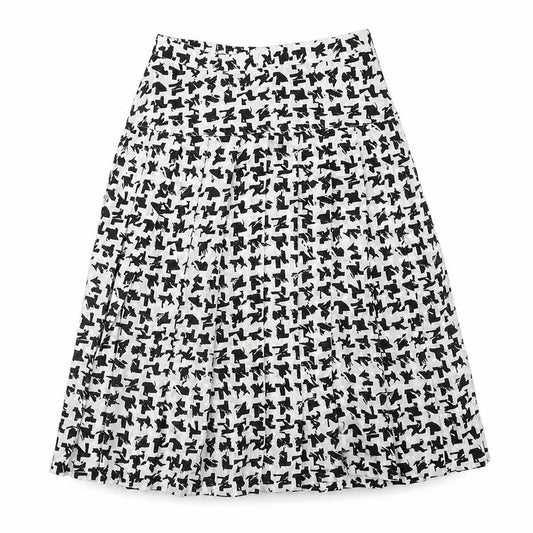 Tricoville Womens White Geometric Polyester Swing Skirt Size 12 Zip