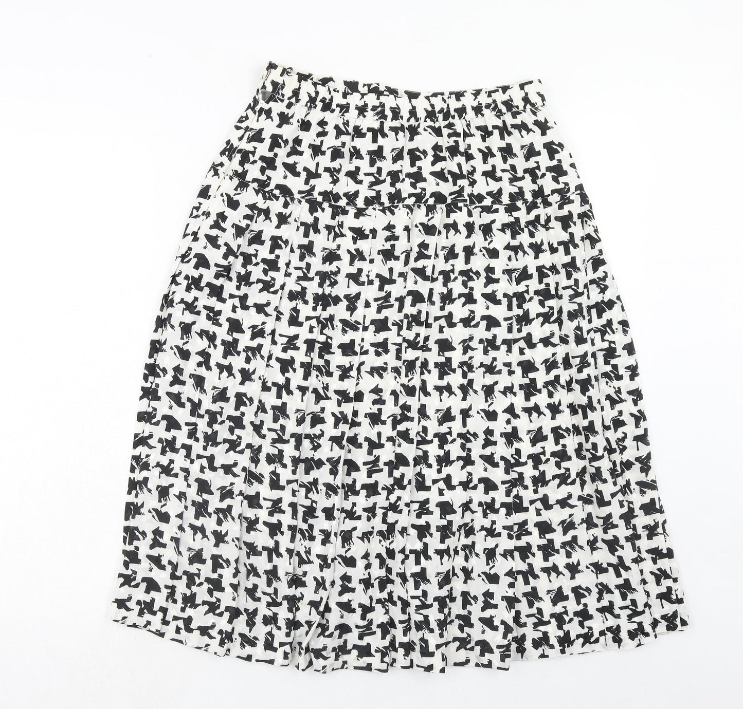 Tricoville Womens White Geometric Polyester Swing Skirt Size 12 Zip