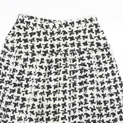 Tricoville Womens White Geometric Polyester Swing Skirt Size 12 Zip