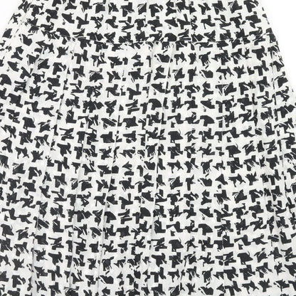 Tricoville Womens White Geometric Polyester Swing Skirt Size 12 Zip