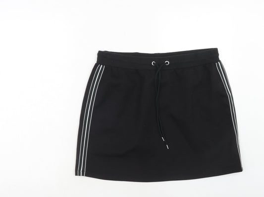 H&M Womens Black Polyester A-Line Skirt Size L Drawstring