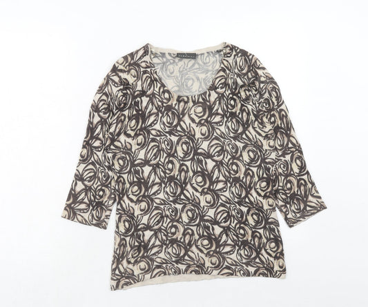 Alex & Co. Womens Brown Scoop Neck Geometric Viscose Pullover Jumper Size 10