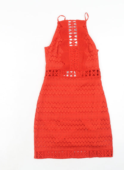 Topshop Womens Orange Geometric Nylon A-Line Size 6 Square Neck Zip