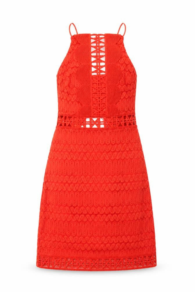 Topshop Womens Orange Geometric Nylon A-Line Size 6 Square Neck Zip