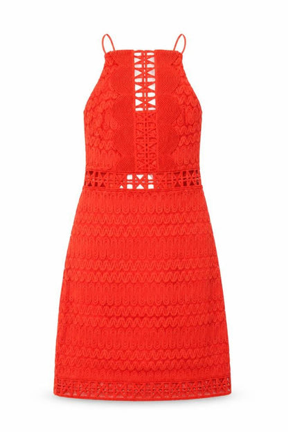 Topshop Womens Orange Geometric Nylon A-Line Size 6 Square Neck Zip