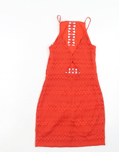 Topshop Womens Orange Geometric Nylon A-Line Size 6 Square Neck Zip