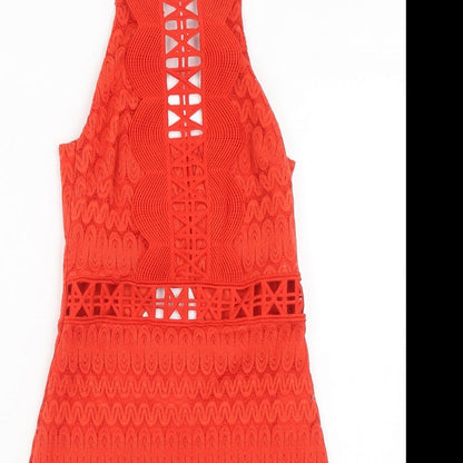 Topshop Womens Orange Geometric Nylon A-Line Size 6 Square Neck Zip