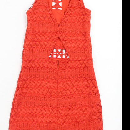 Topshop Womens Orange Geometric Nylon A-Line Size 6 Square Neck Zip