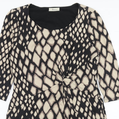 Precis Womens Brown Geometric Viscose A-Line Size 14 Round Neck Pullover
