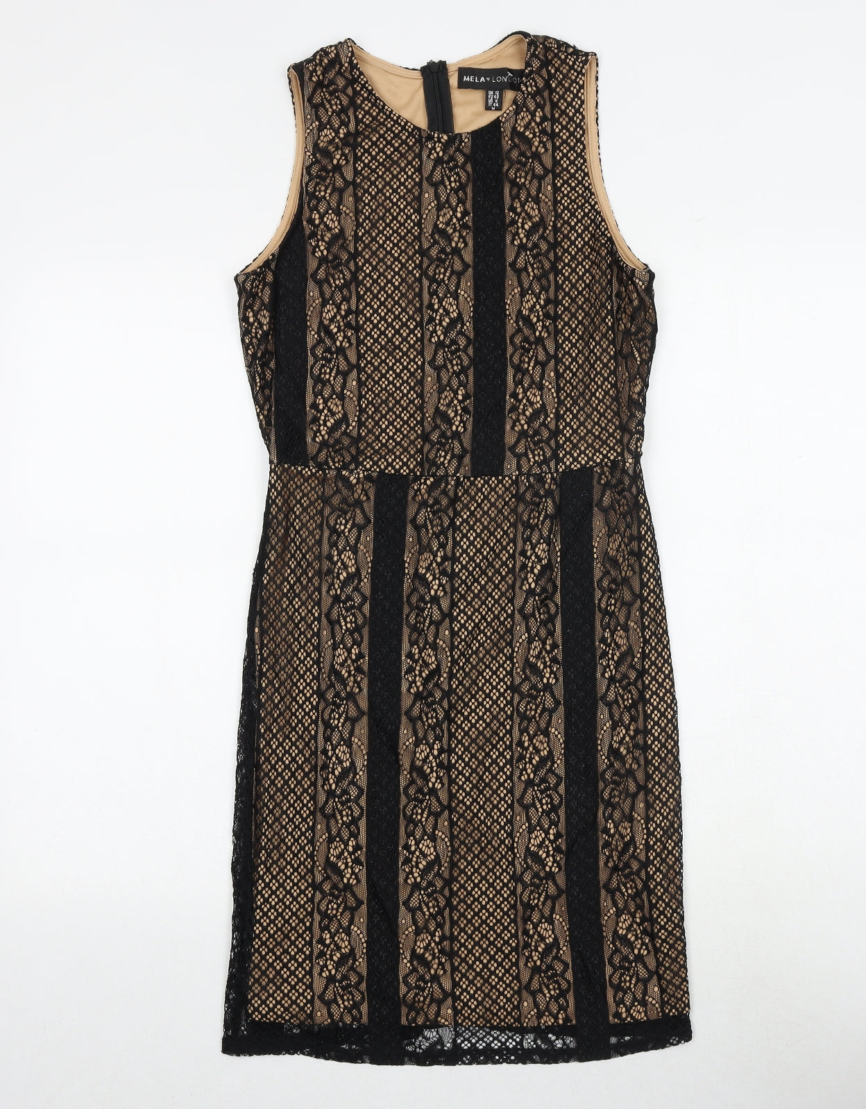 Mela London Womens Black Polyester Shift Size 12 Round Neck Zip