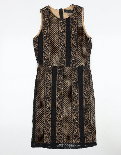 Mela London Womens Black Polyester Shift Size 12 Round Neck Zip