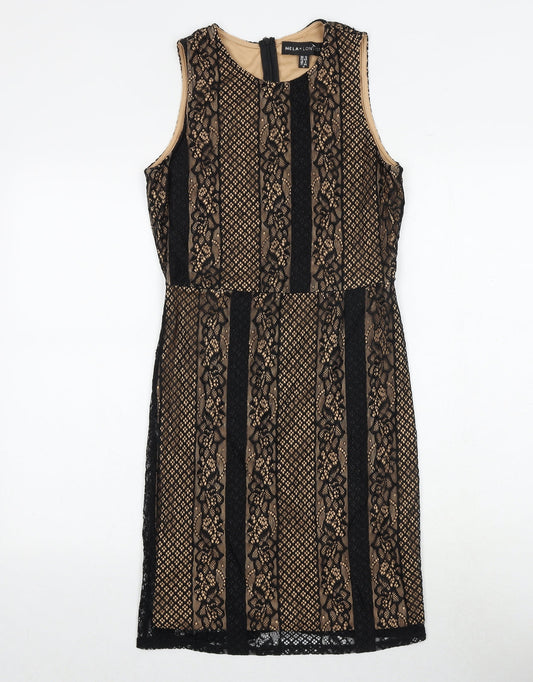 Mela London Womens Black Polyester Shift Size 12 Round Neck Zip