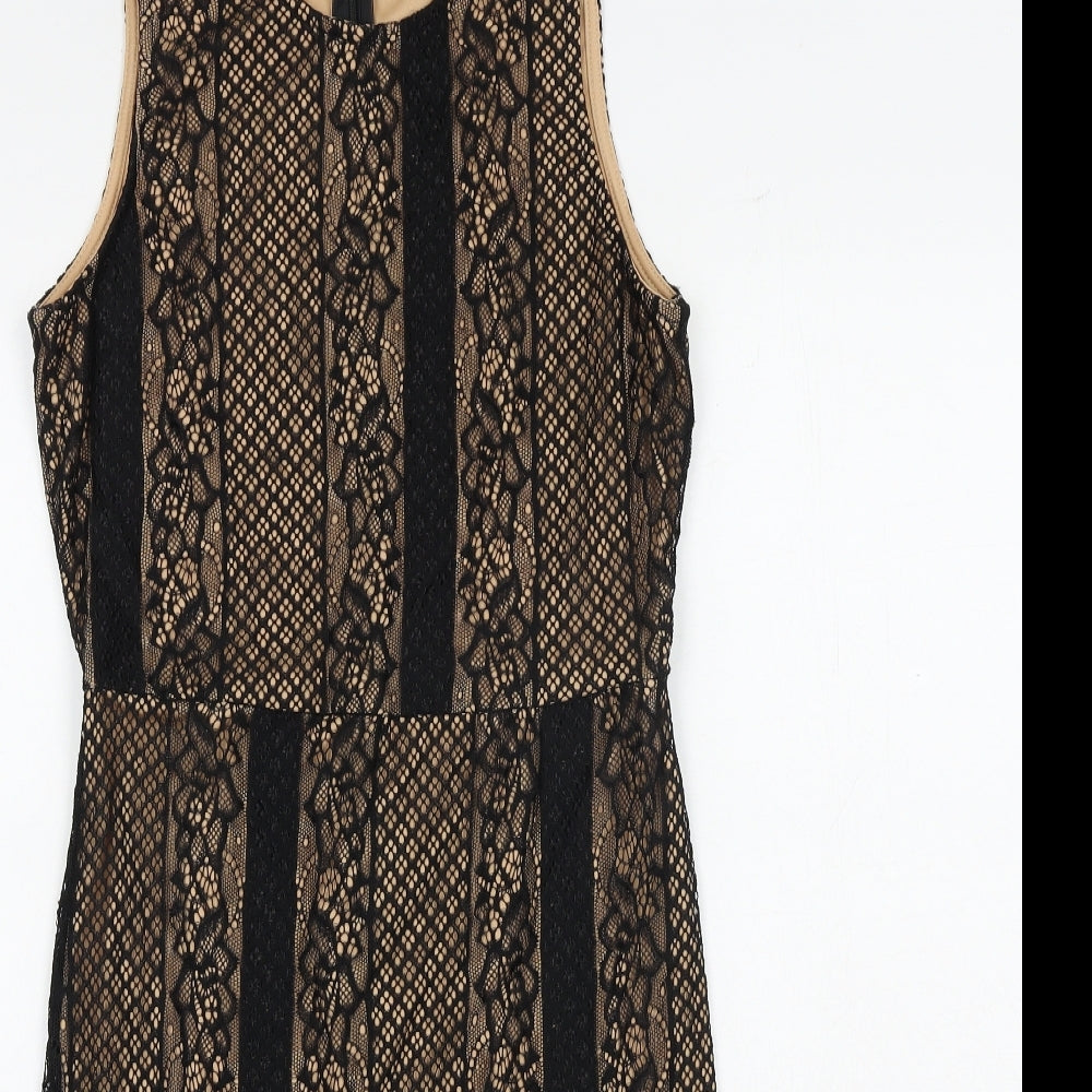 Mela London Womens Black Polyester Shift Size 12 Round Neck Zip