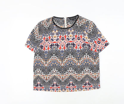 Topshop Womens Multicoloured Geometric Polyester Basic T-Shirt Size 8 Round Neck