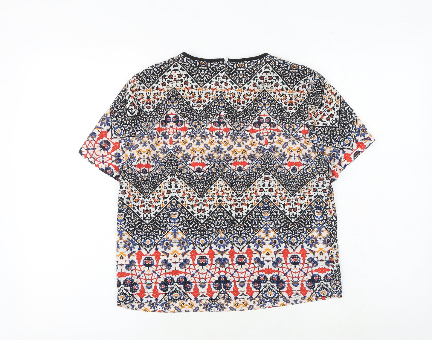 Topshop Womens Multicoloured Geometric Polyester Basic T-Shirt Size 8 Round Neck