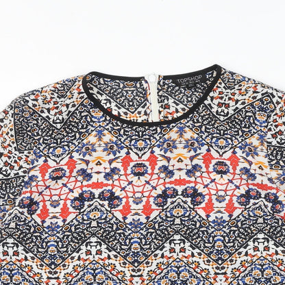 Topshop Womens Multicoloured Geometric Polyester Basic T-Shirt Size 8 Round Neck