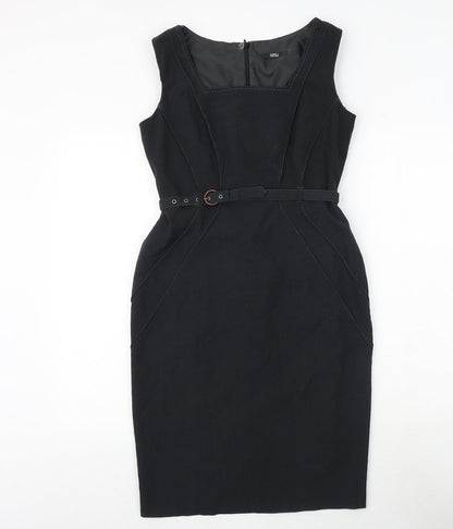 Marks and Spencer Womens Grey Polyester Shift Size 10 Square Neck Buckle