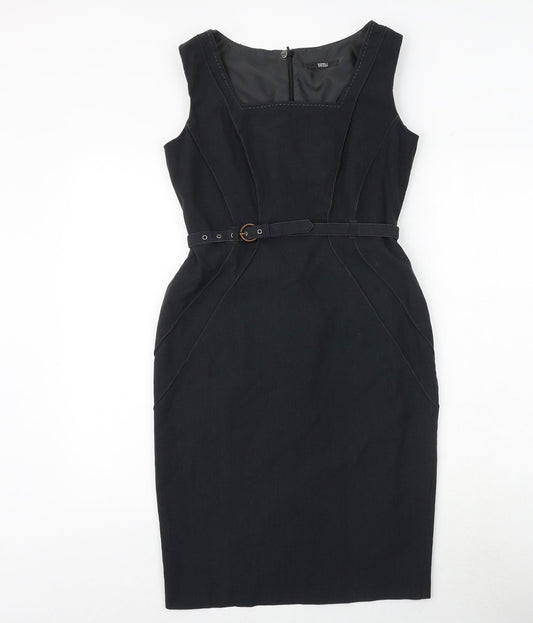 Marks and Spencer Womens Grey Polyester Shift Size 10 Square Neck Buckle