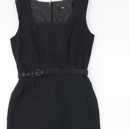 Marks and Spencer Womens Grey Polyester Shift Size 10 Square Neck Buckle