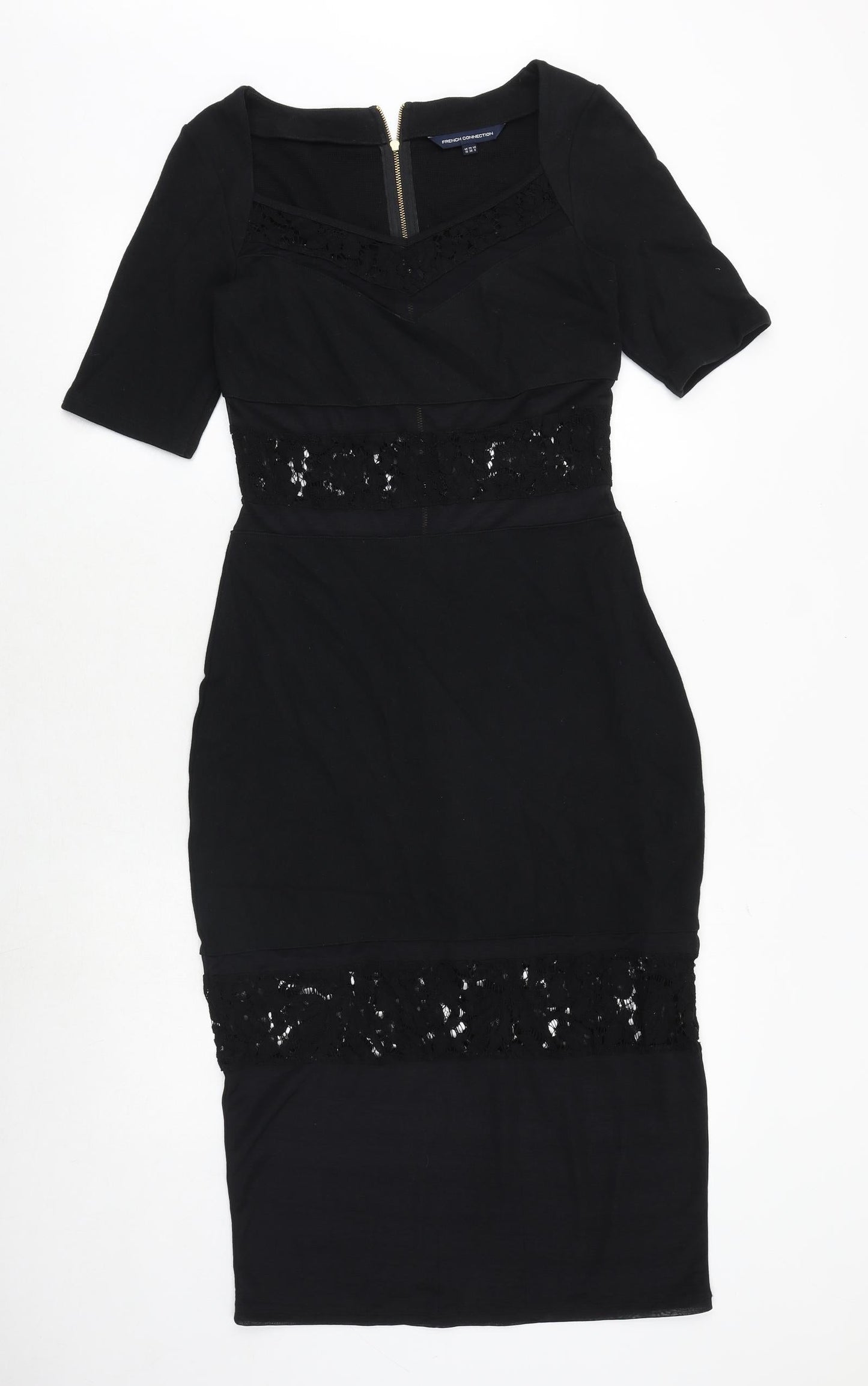 French Connection Womens Beige Cotton Shift Size 10 Round Neck Zip - Lace Detail