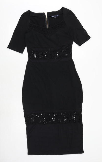 French Connection Womens Beige Cotton Shift Size 10 Round Neck Zip - Lace Detail