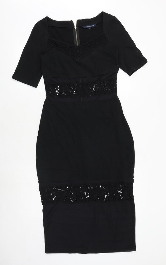 French Connection Womens Beige Cotton Shift Size 10 Round Neck Zip - Lace Detail