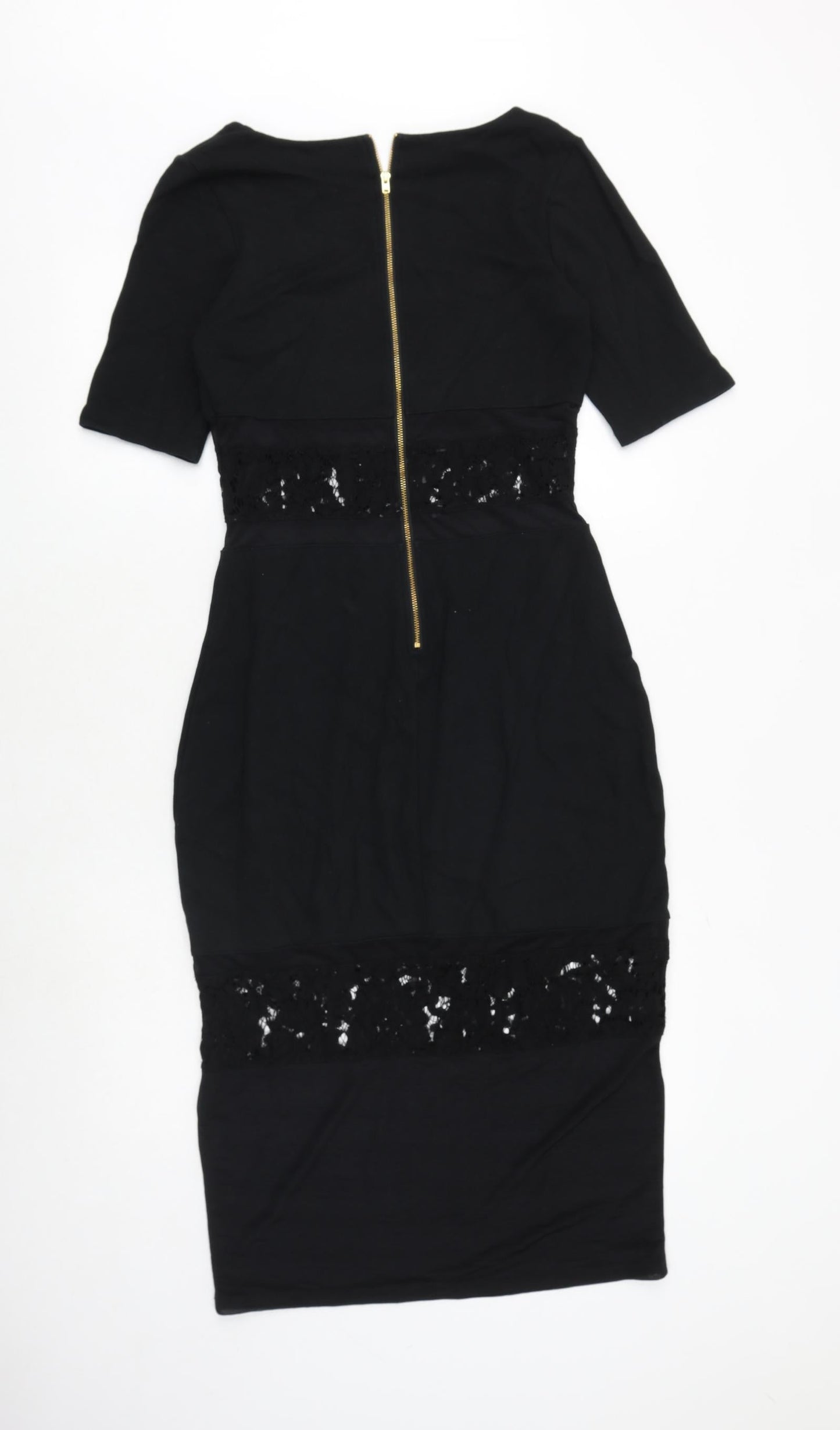 French Connection Womens Beige Cotton Shift Size 10 Round Neck Zip - Lace Detail