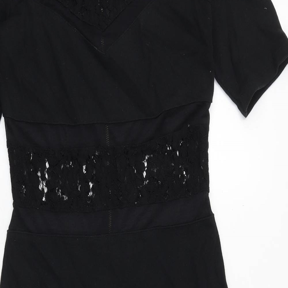 French Connection Womens Beige Cotton Shift Size 10 Round Neck Zip - Lace Detail