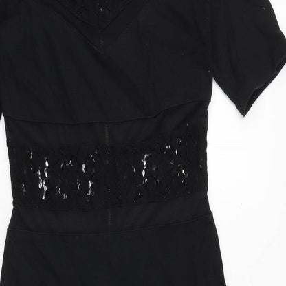 French Connection Womens Beige Cotton Shift Size 10 Round Neck Zip - Lace Detail