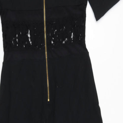 French Connection Womens Beige Cotton Shift Size 10 Round Neck Zip - Lace Detail