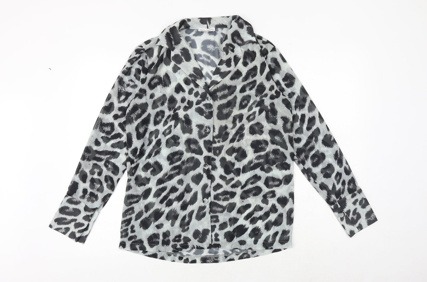 Pretty Lavish Womens Black Animal Print Polyester Basic Button-Up Size S Collared - Leopard Print