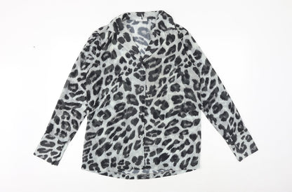 Pretty Lavish Womens Black Animal Print Polyester Basic Button-Up Size S Collared - Leopard Print