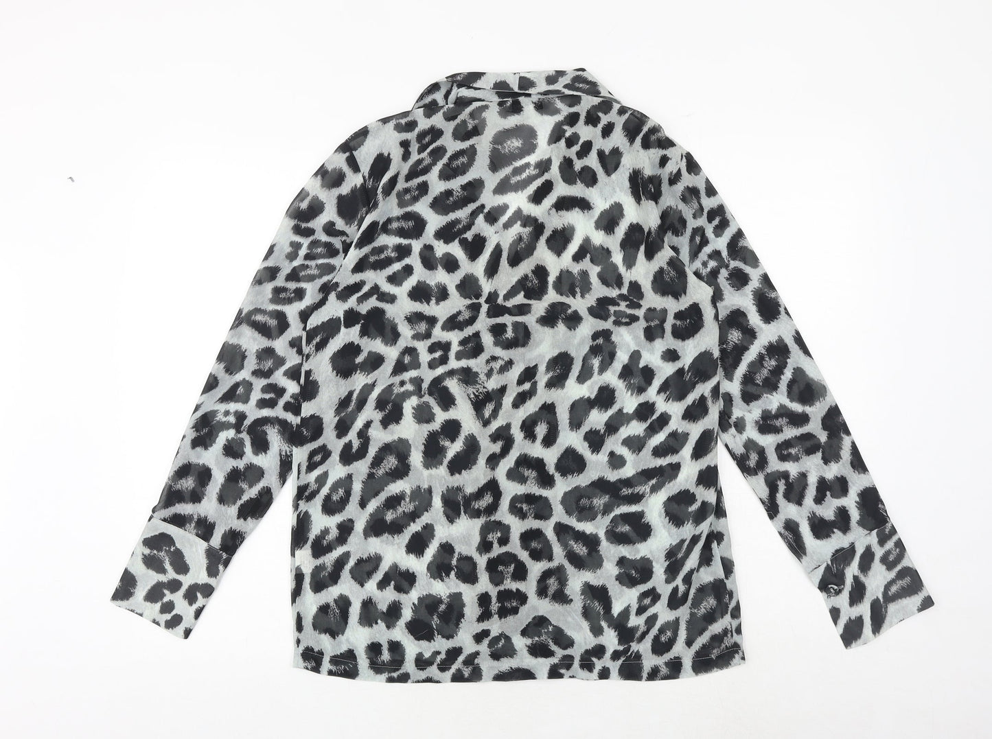 Pretty Lavish Womens Black Animal Print Polyester Basic Button-Up Size S Collared - Leopard Print