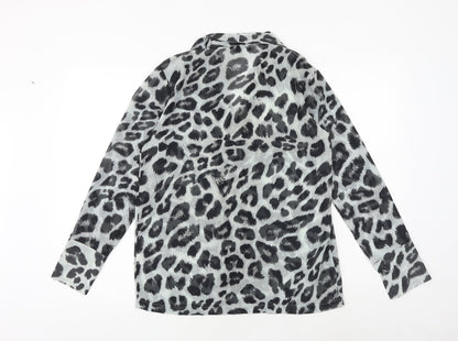 Pretty Lavish Womens Black Animal Print Polyester Basic Button-Up Size S Collared - Leopard Print