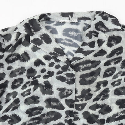 Pretty Lavish Womens Black Animal Print Polyester Basic Button-Up Size S Collared - Leopard Print