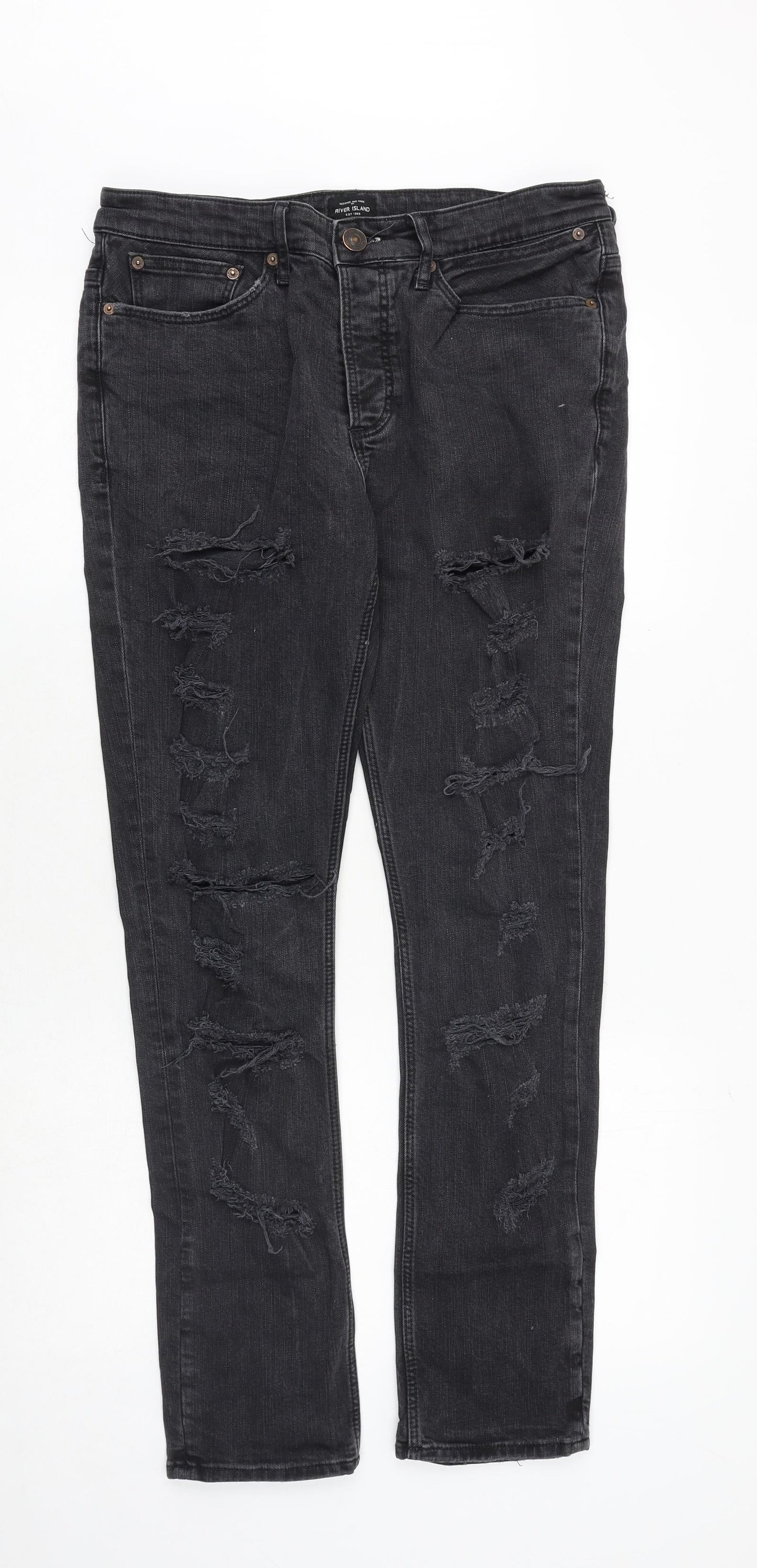 Mens UK Size 32 in River Island Regular Fit Skinny Grey Jeans