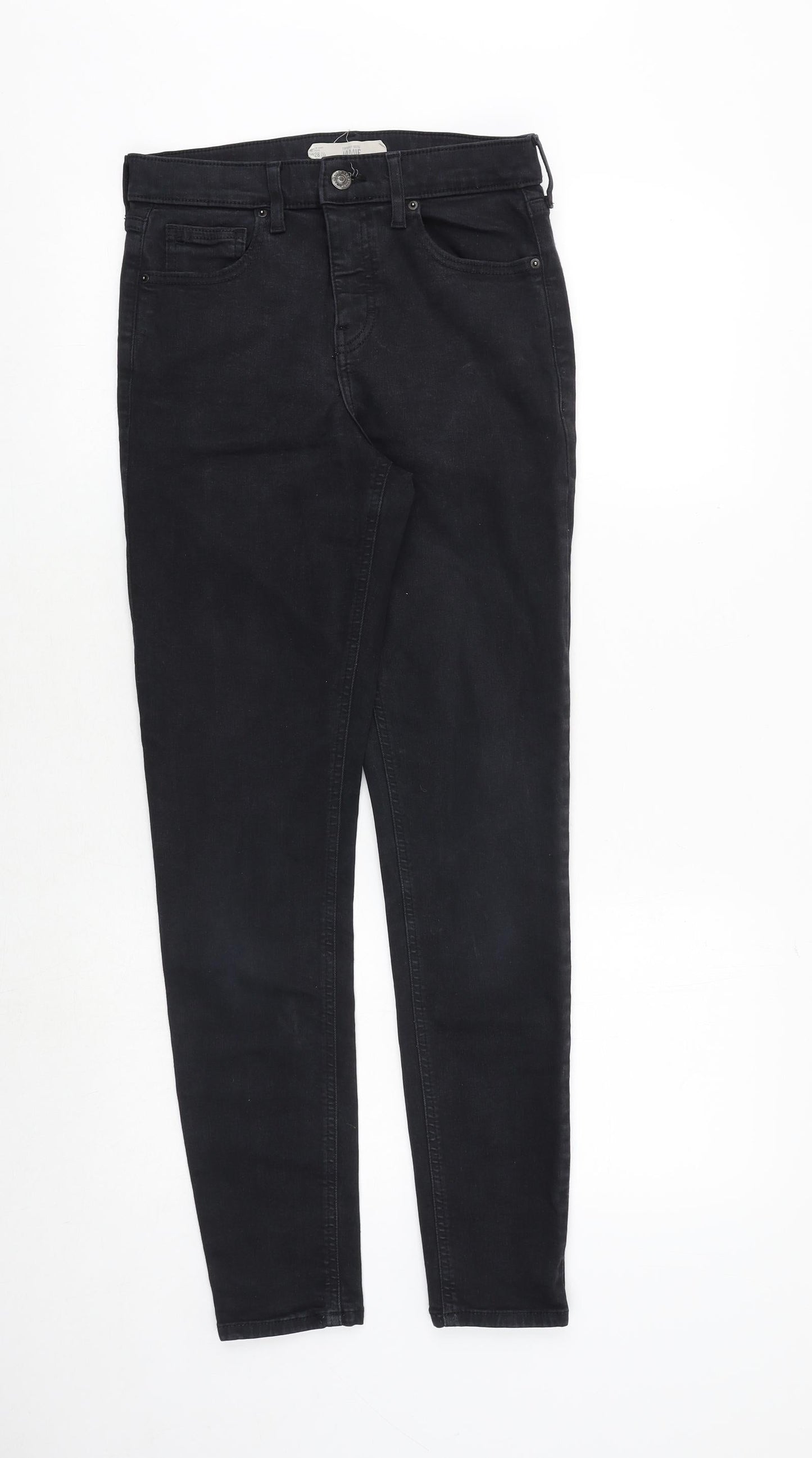 Topshop Womens Black Cotton Skinny Jeans Size 28 in Regular Zip