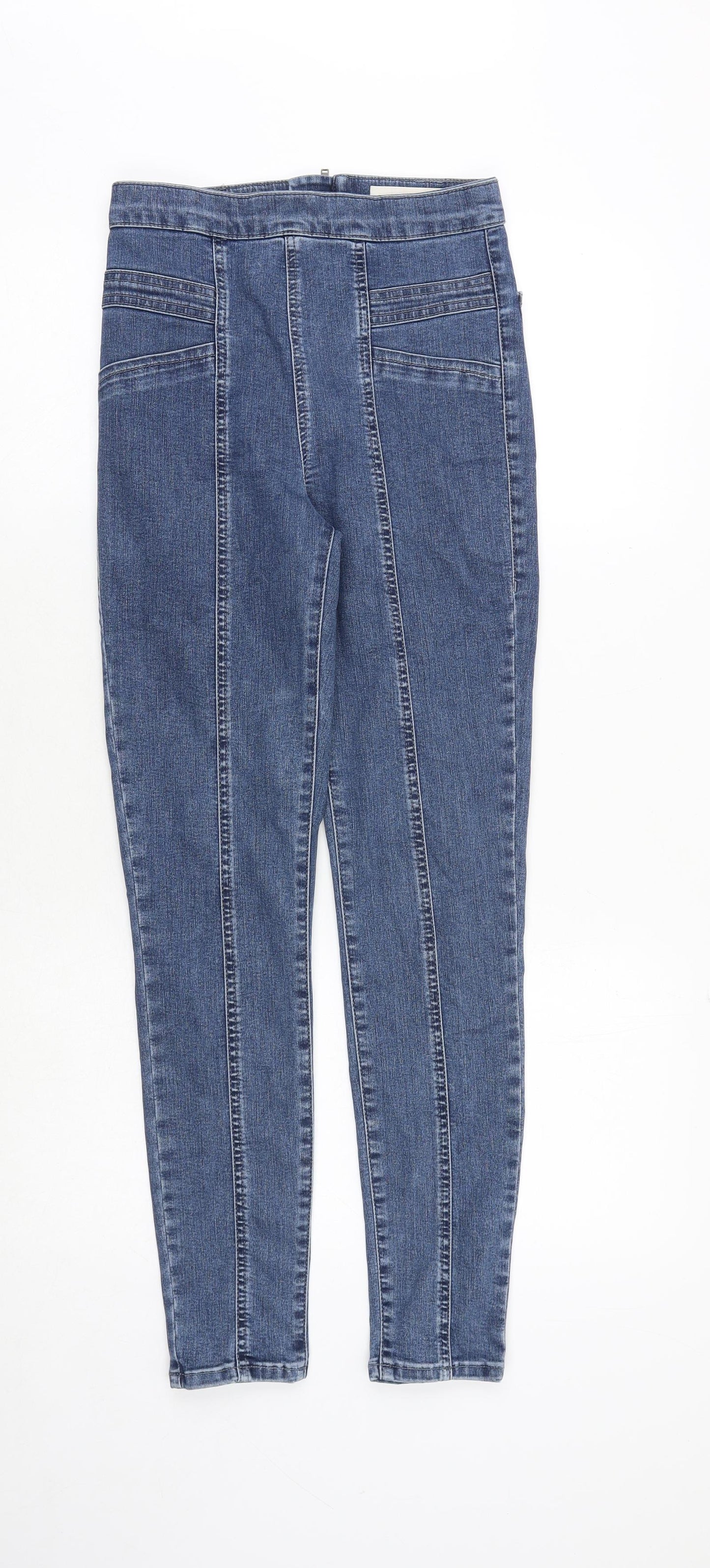Topshop Womens Blue Cotton Skinny Jeans Size 28 in Regular Zip