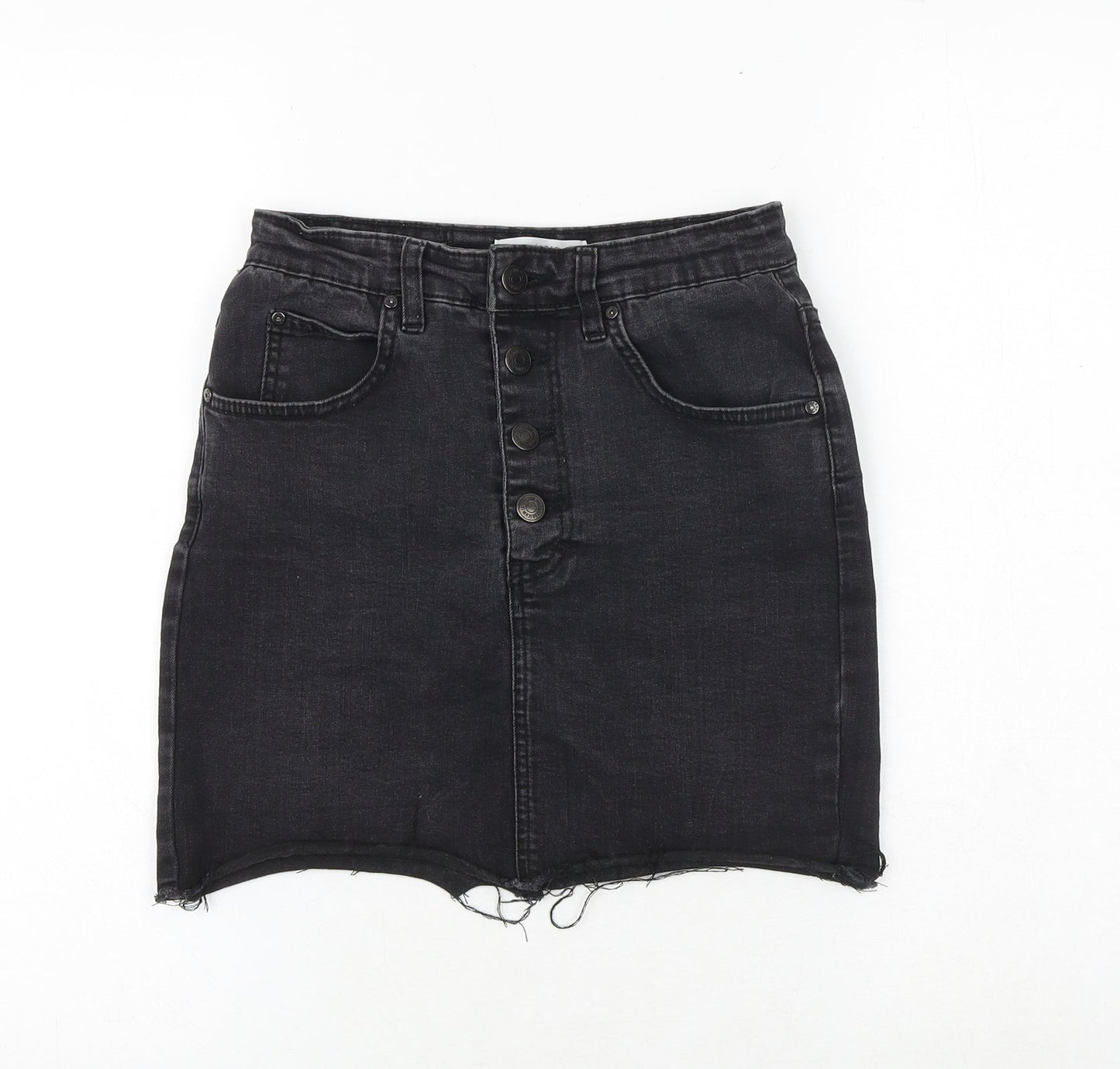 Pull&Bear Womens Black Cotton A-Line Skirt Size S Button