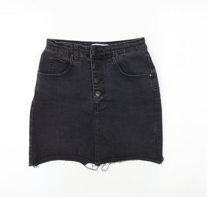 Pull&Bear Womens Black Cotton A-Line Skirt Size S Button