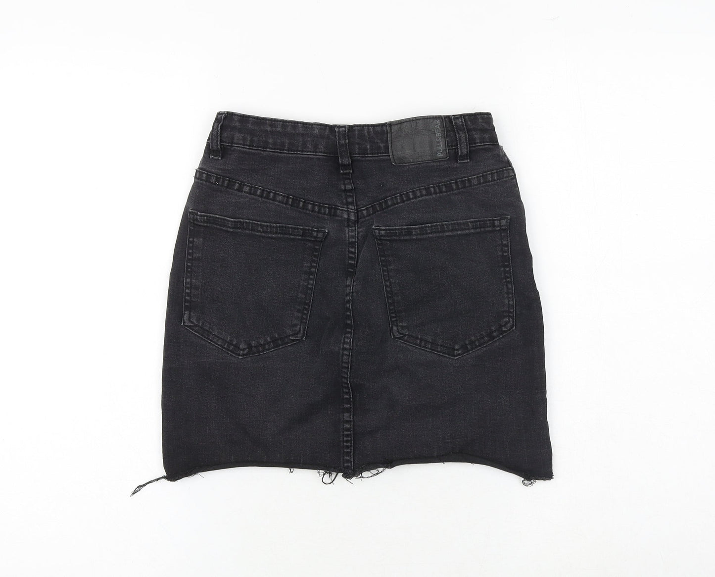 Pull&Bear Womens Black Cotton A-Line Skirt Size S Button