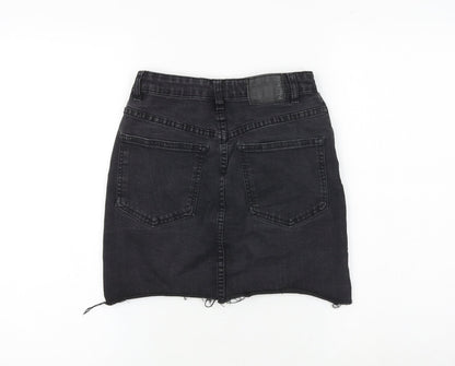 Pull&Bear Womens Black Cotton A-Line Skirt Size S Button