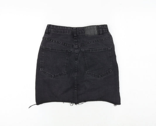 Pull&Bear Womens Black Cotton A-Line Skirt Size S Button