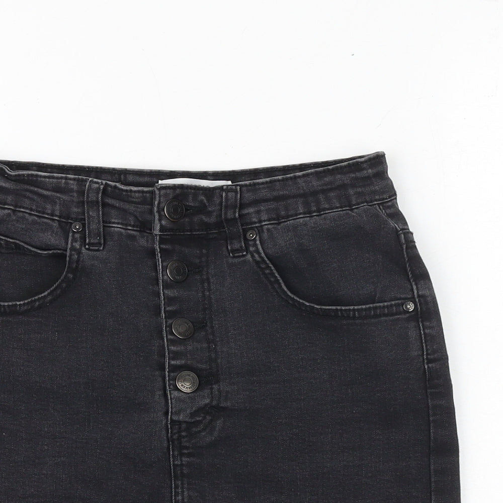 Pull&Bear Womens Black Cotton A-Line Skirt Size S Button