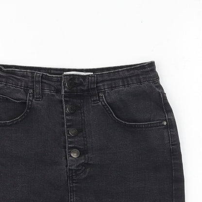 Pull&Bear Womens Black Cotton A-Line Skirt Size S Button