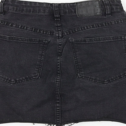 Pull&Bear Womens Black Cotton A-Line Skirt Size S Button