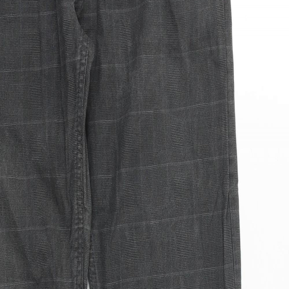 H&M Mens Grey Plaid Cotton Trousers Size 32 in Regular Zip