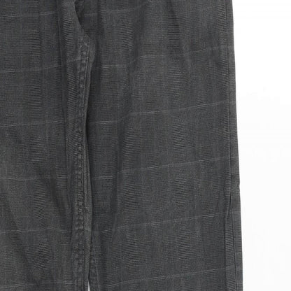 H&M Mens Grey Plaid Cotton Trousers Size 32 in Regular Zip
